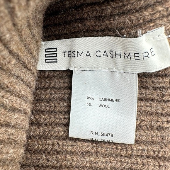 TESMA RECYCLED CASHMERE Beanie Hat Brown Ribbed Knit Sustainably Made in Italy - Picture 4 of 7